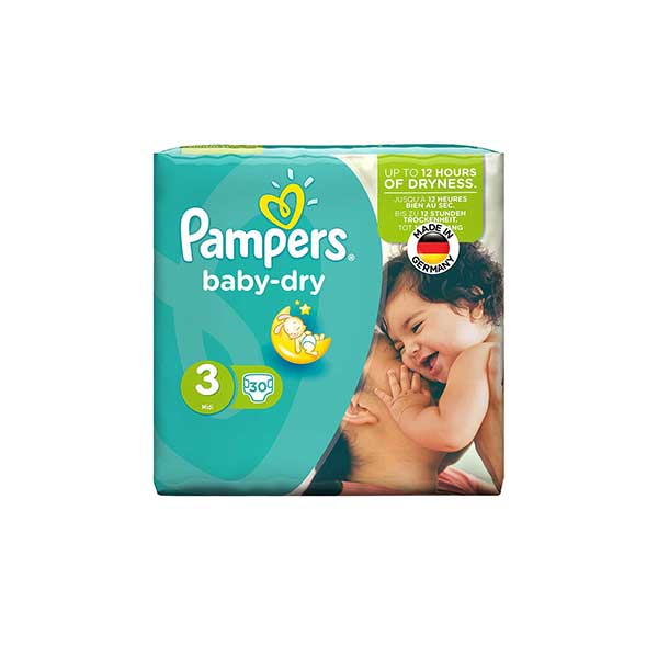 پوشک سایز ۳ پمپرز مدل baby dry بسته ۳۰ عددی