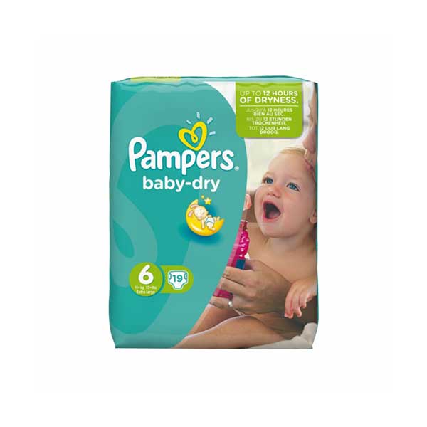 پوشک سایز ۶ پمپرز مدل Baby Dry بسته ۱۹ عددی