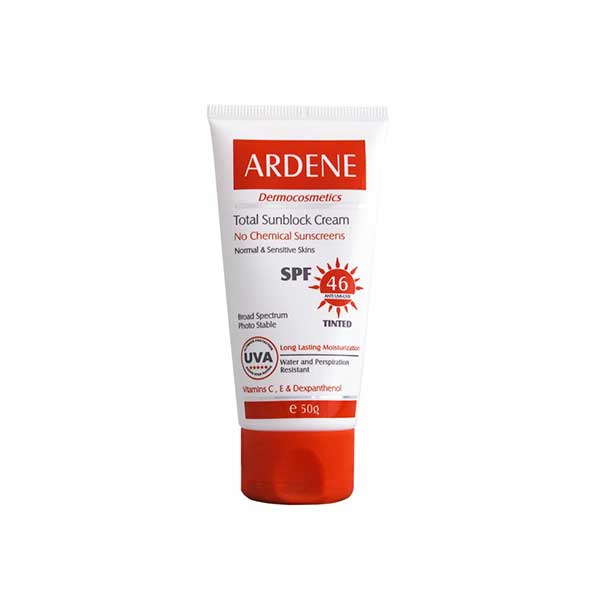 کرم ضد آفتاب رنگی SPF46 آردن فاقد جاذب های شیمیایی مناسب پوست های معمولی و حساس ۵۰ گرم