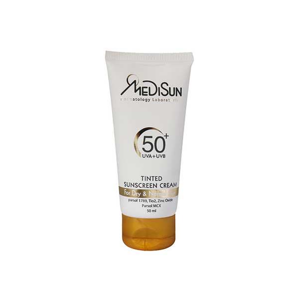 کرم ضد آفتاب رنگی SPF50 مدیسان مناسب پوست معمولی و خشک ۵۰ میلی لیتر