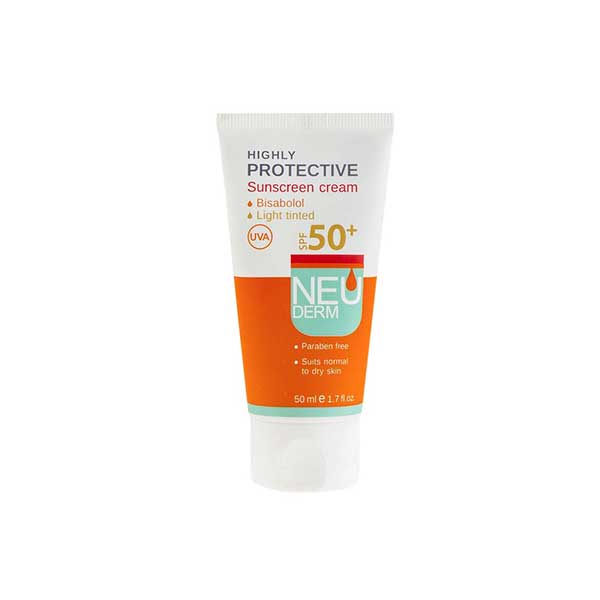 کرم ضد آفتاب نئودرم⁺SPF50 مدل هایلی پروتکتیو مناسب پوست های معمولی و خشک ۵۰ میلی لیتر